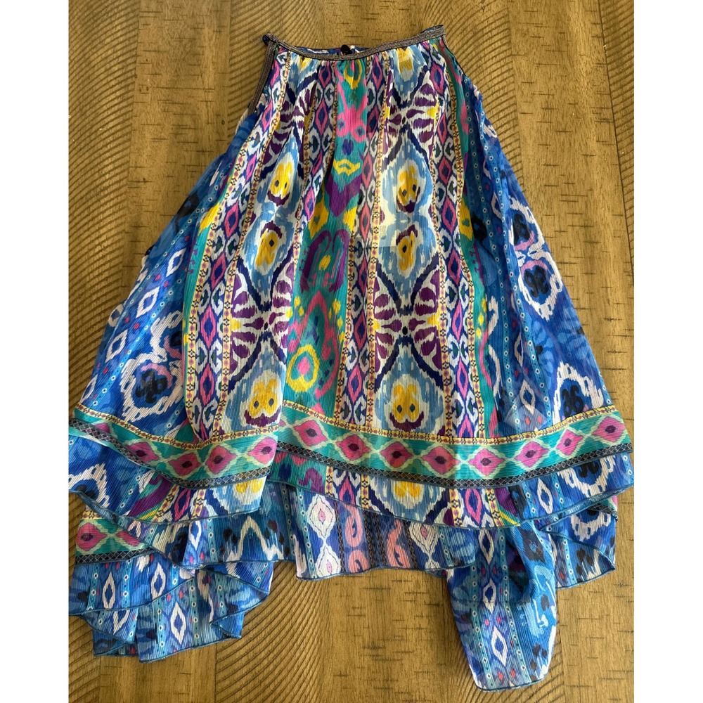 NWT Zara Boho Printed Halter Top - Beaded Neckline & Tiered Ruffle Hem - XS